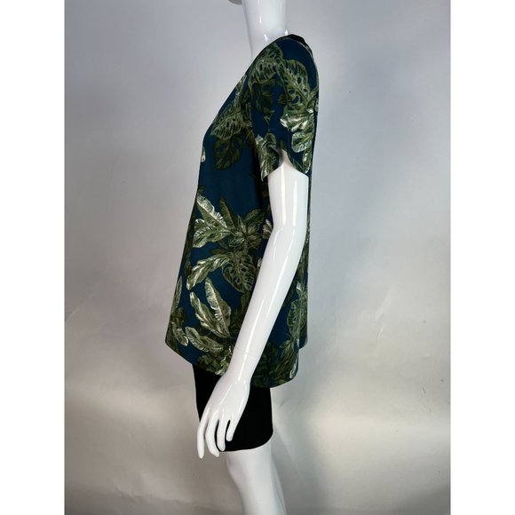 Love Scarlett Zip Front Leaf Pattern Top Size Large Blue, Green Polyester Blend - Picture 10 of 16